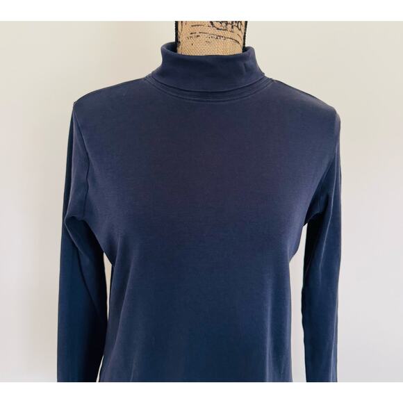 L.L. Bean Womens Pima Cotton Long Sleeve Navy Blue Turtleneck 214949 Medium - Picture 7 of 10
